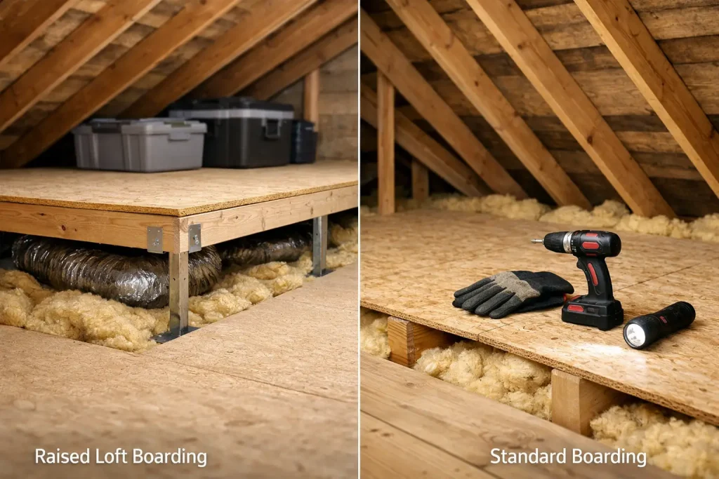 Raised Loft Boarding vs Standard Boarding